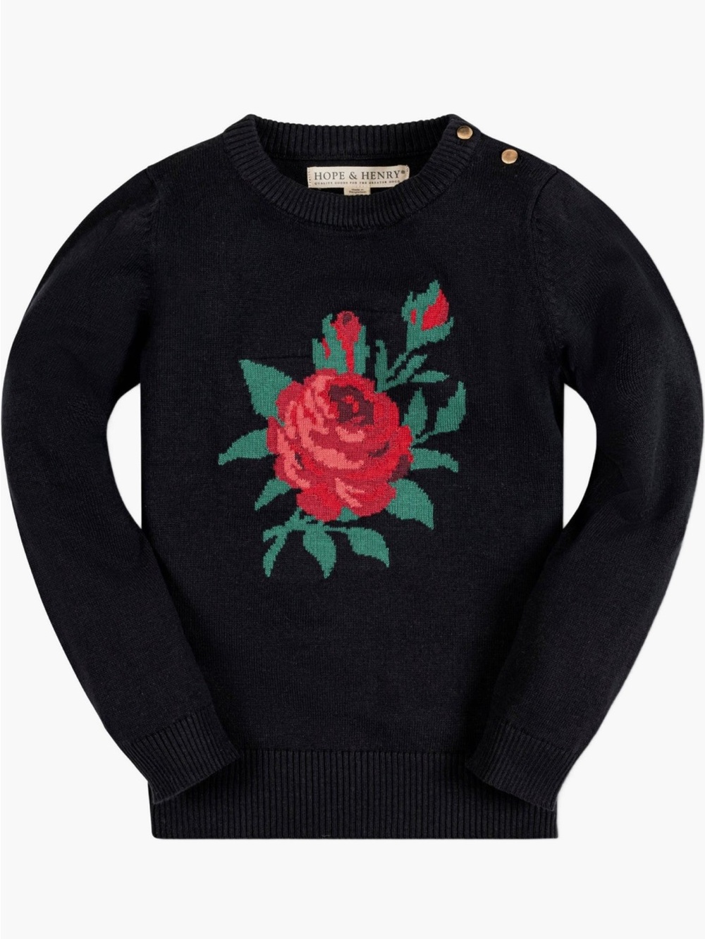 Hope & Henry Organic Rose Intarsia Sweater, Size XXS